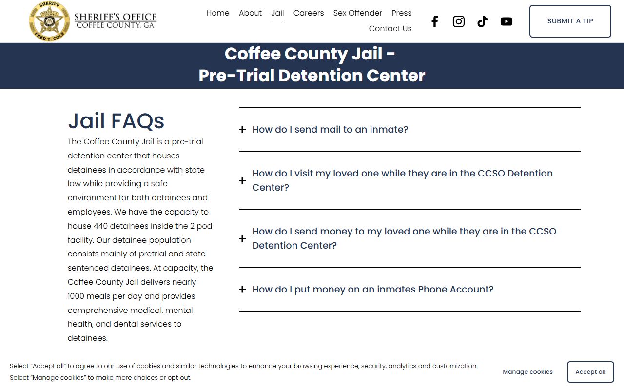 Coffee County inmate records jail FAQ service rules