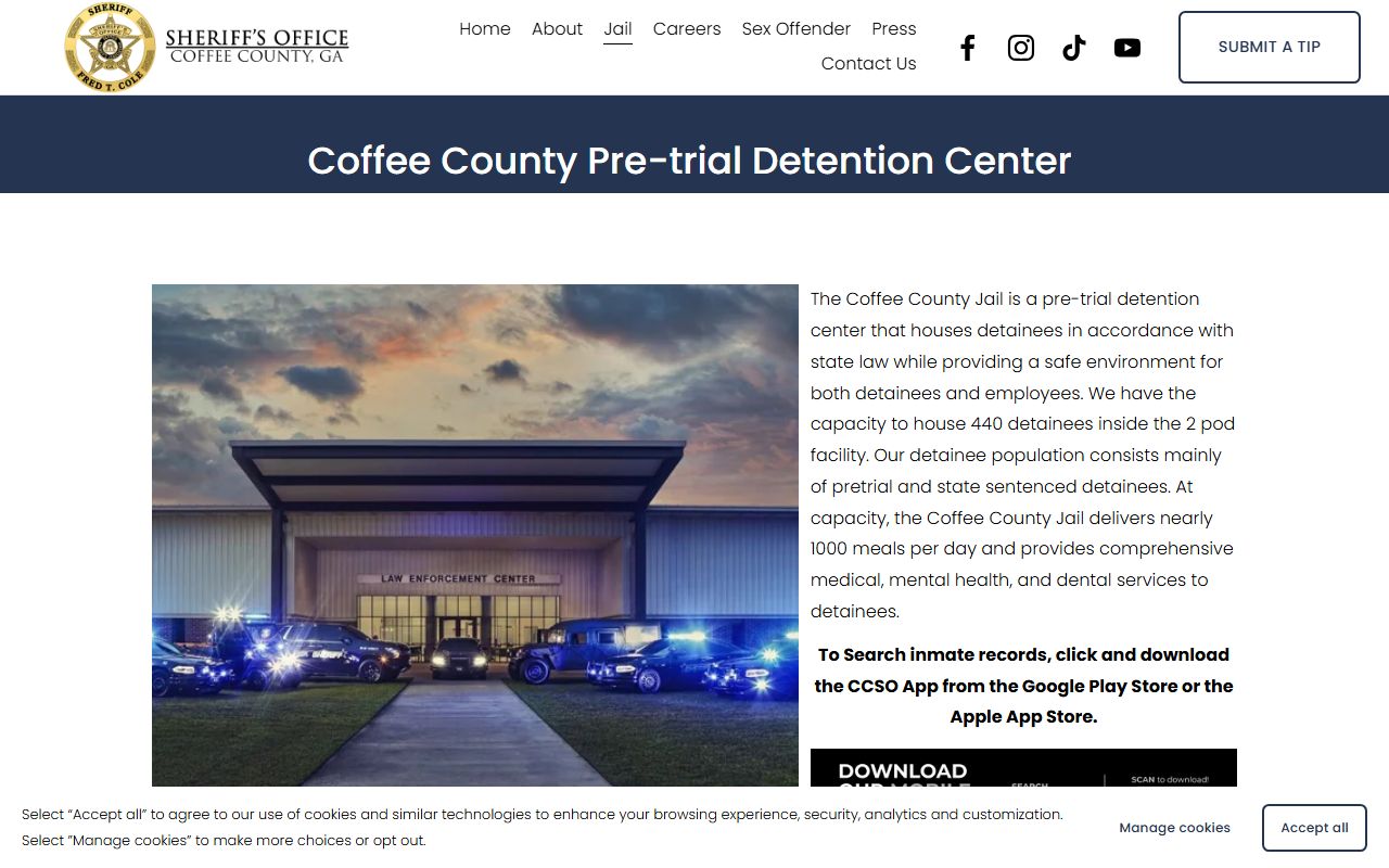 Coffee County Pre-Trial Detention Center inmate population and jail lookup page