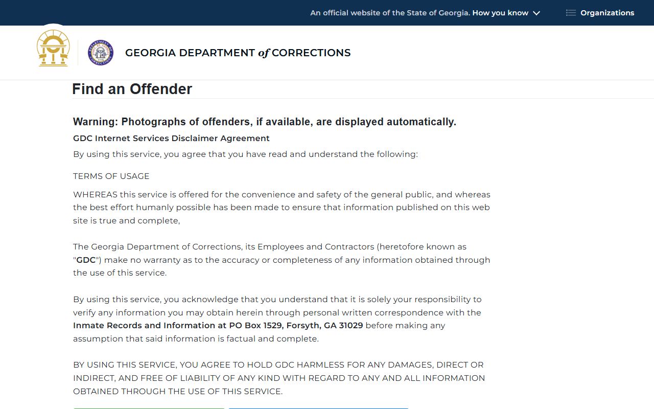 GDC offender query form for Coffee County state prison inmate search