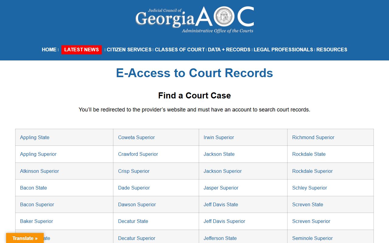Coffee County court records after arrest Georgia Courts eAccess directory